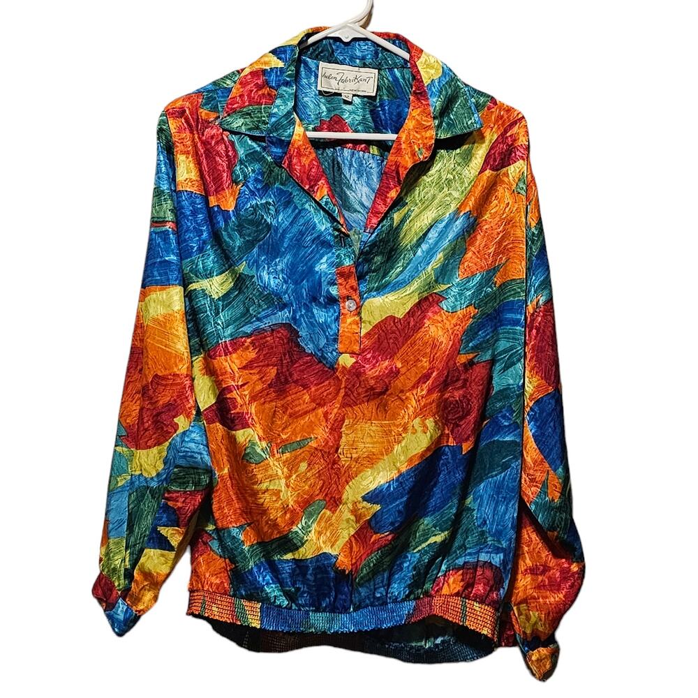 Vintage Helen Fabrikant Multicolor Blouse Abstract Painterly Top Made‎ in USA 12